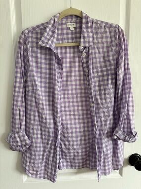 J. Crew Lavender and White Gingham Button-Up Shirt